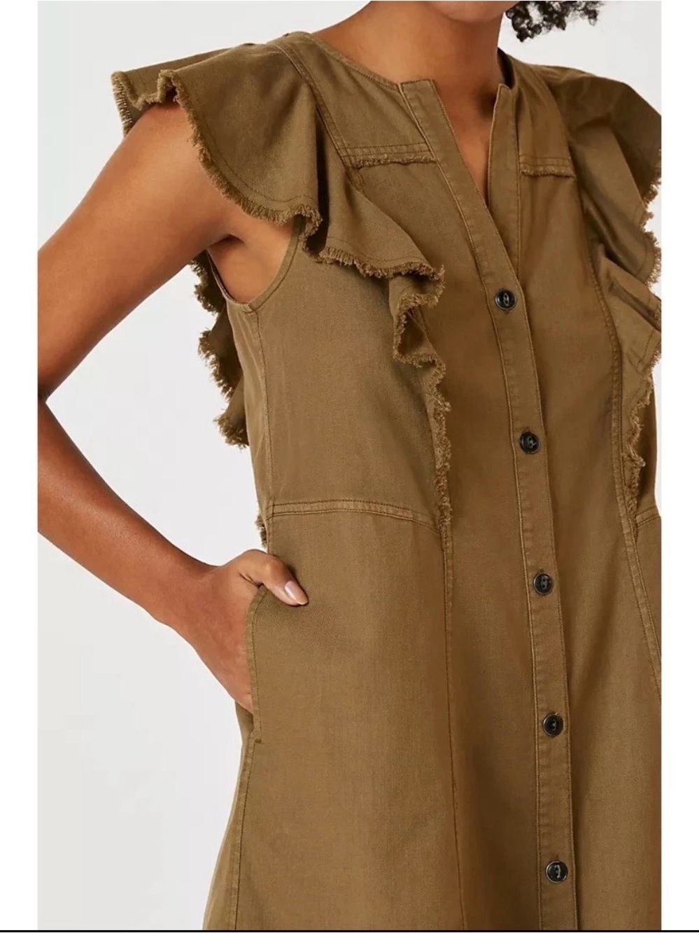 Pilcro Olive Ruffle-Sleeve Button-Front Mini Dress - Picture 3 of 15